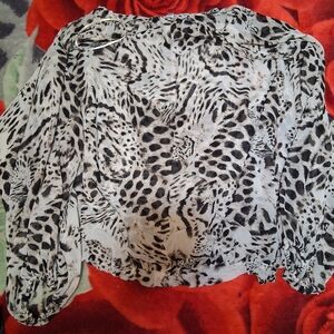 Jennifer Lopez Black and White Animal Print Blouse
